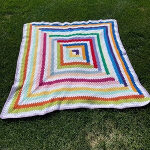 Hand made Crochet Afgan Blanket throw multicolored 62" L X 62" W